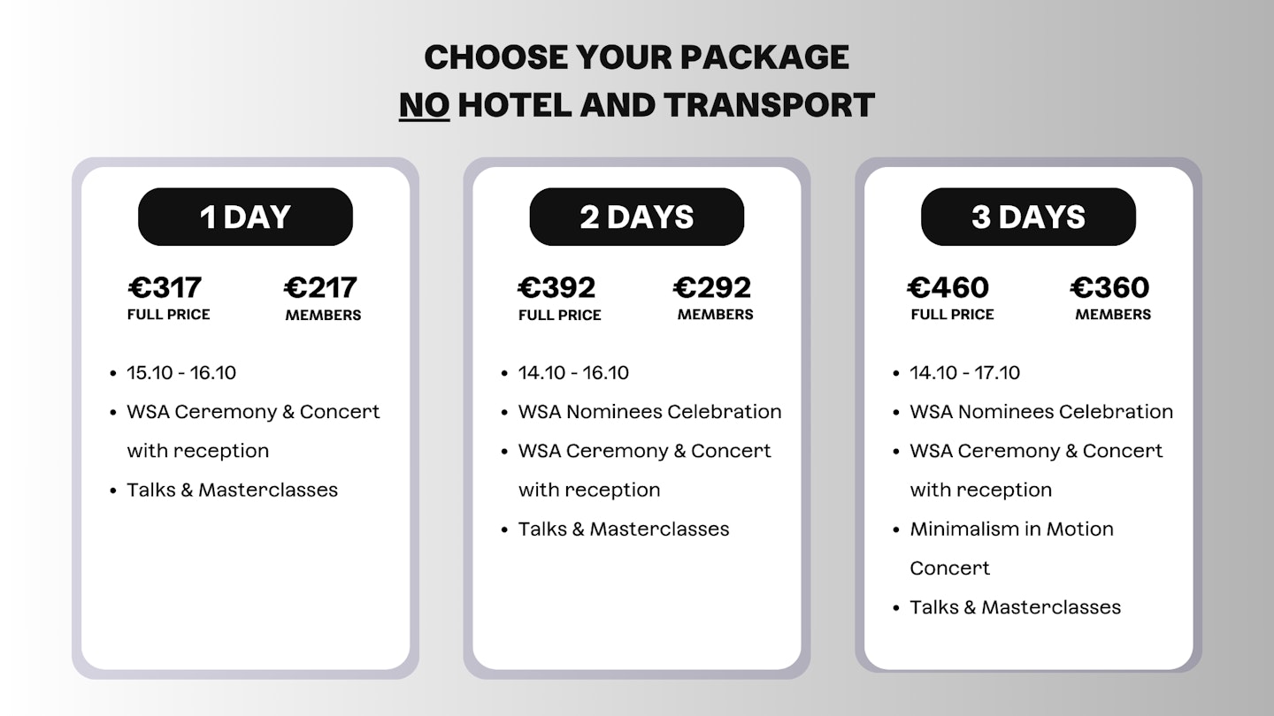 WSA Packages 2025 no hotel and transport